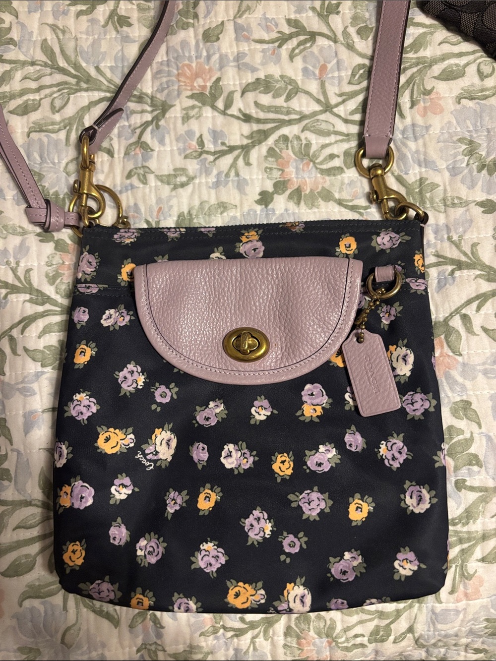 Coach purple Floral Crossbody with Leather Flap